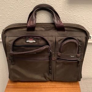 TUMI Alpha Briefcase Compact 17" Laptop Ballistic Nylon in brown. Style #26114BH